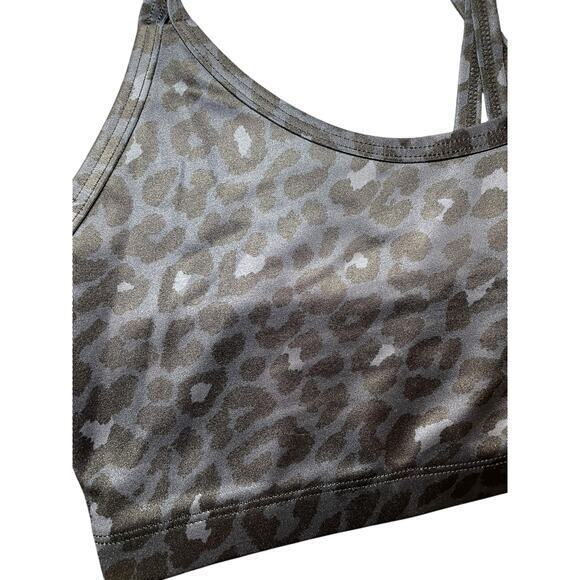 NWOT Beyond Yoga Women Large Lux Atlas Bra Shimmery Navy Blue Black Animal Print - Picture 3 of 8